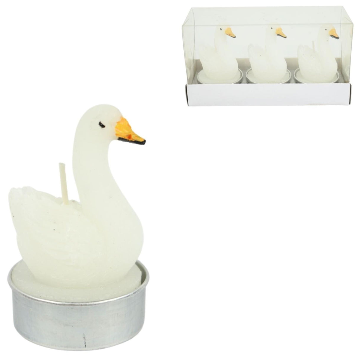 Theelicht zwaan wit 6,5cm set van 3
