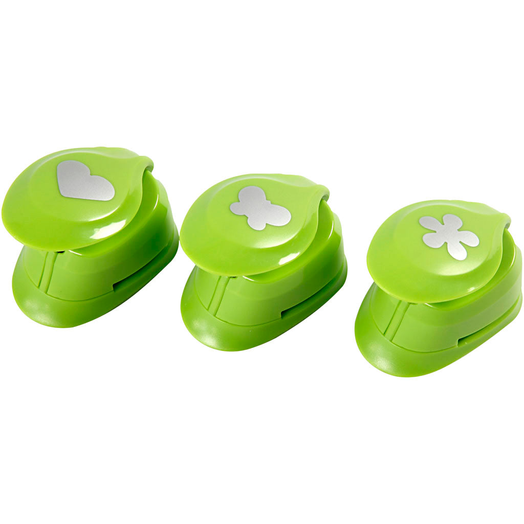 Creativ company ponsen set, bloem, vlinder, hart, afm 25 mm, 3 stuk 1 doos