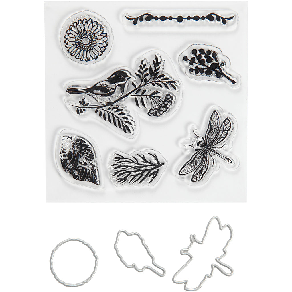 Creativ company stamps and cutting dies, animals and green, size 2.5-6 cm, 1 box