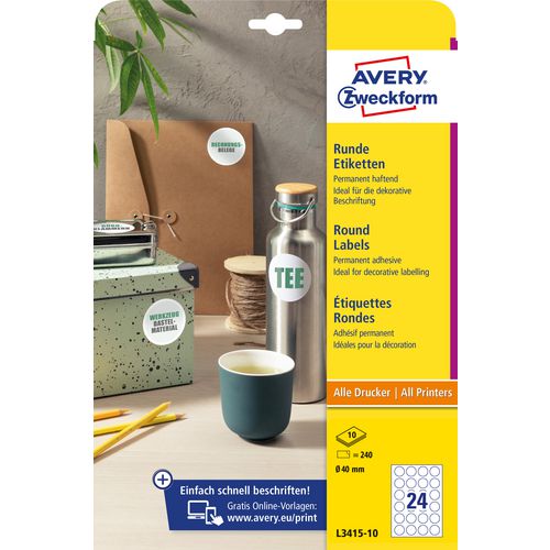 Етикети avery l3415-10 ø40 мм