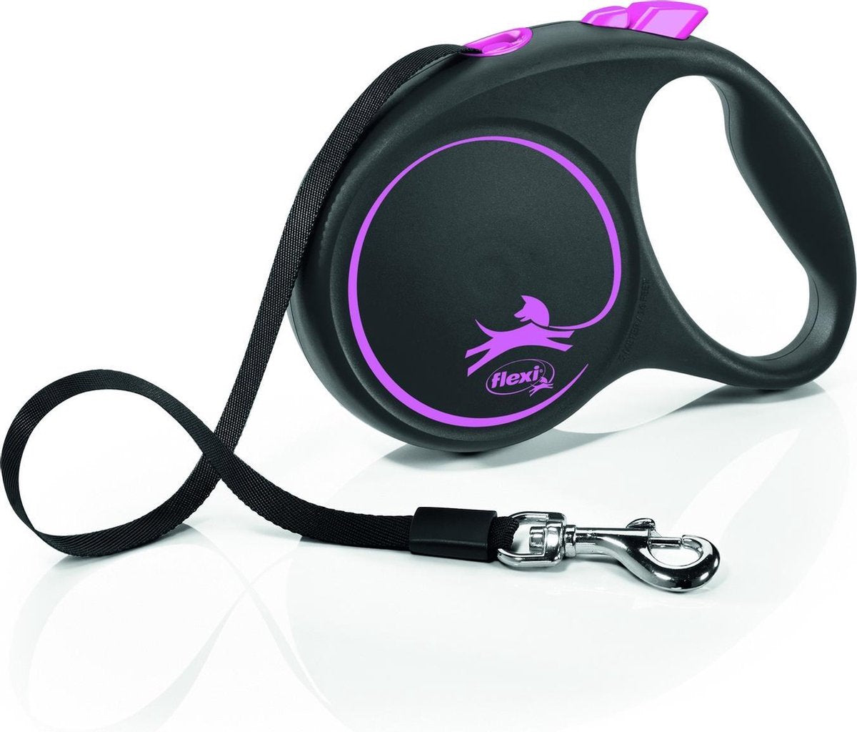Flexi retractable leash black design tape pink