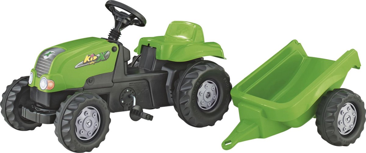 Rolly toys pedal tractor rollykid-x + trailer green