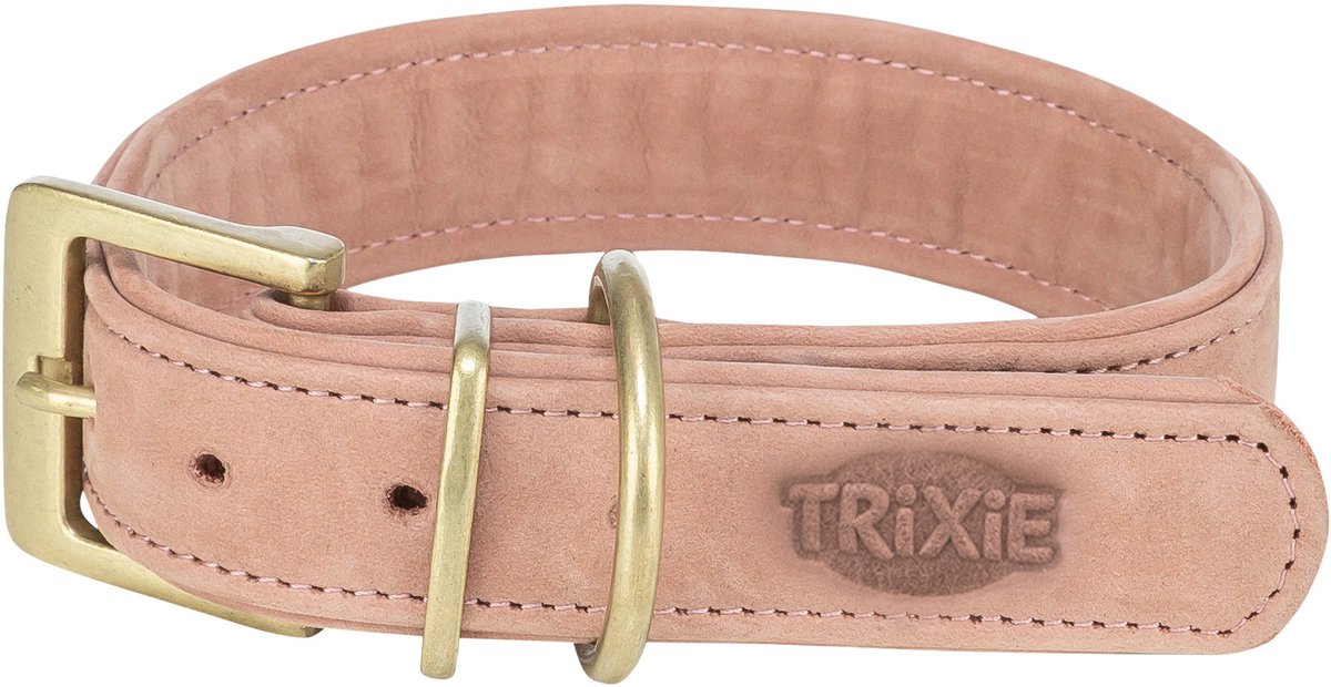 Trixie hundhalsband i rent läderrosa