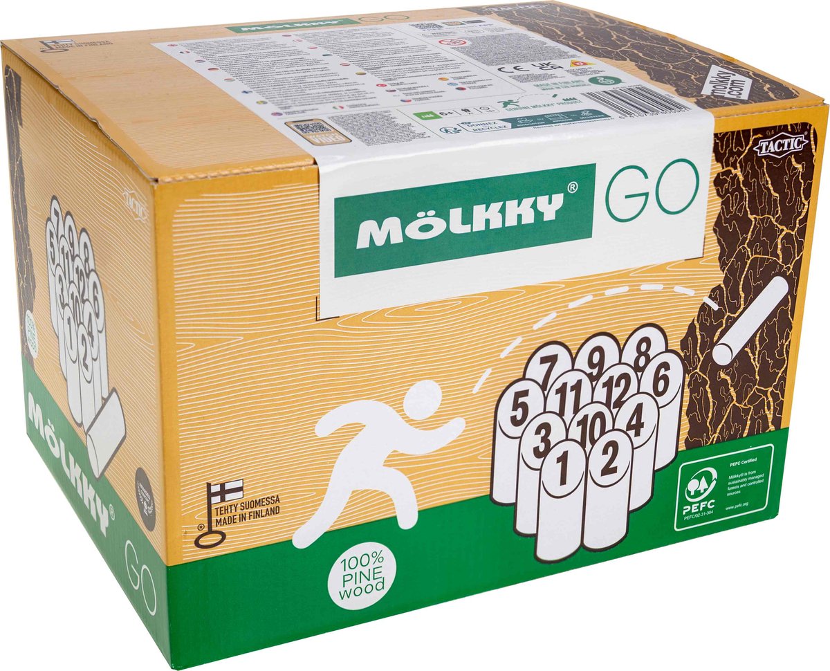 Selecta molkky go jogo de arremesso de madeira de pinho com 12 cones