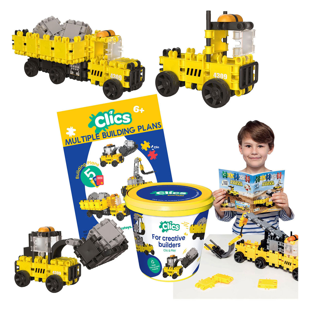 Clics building blocks work vehicles in bucket - 123 pcs.