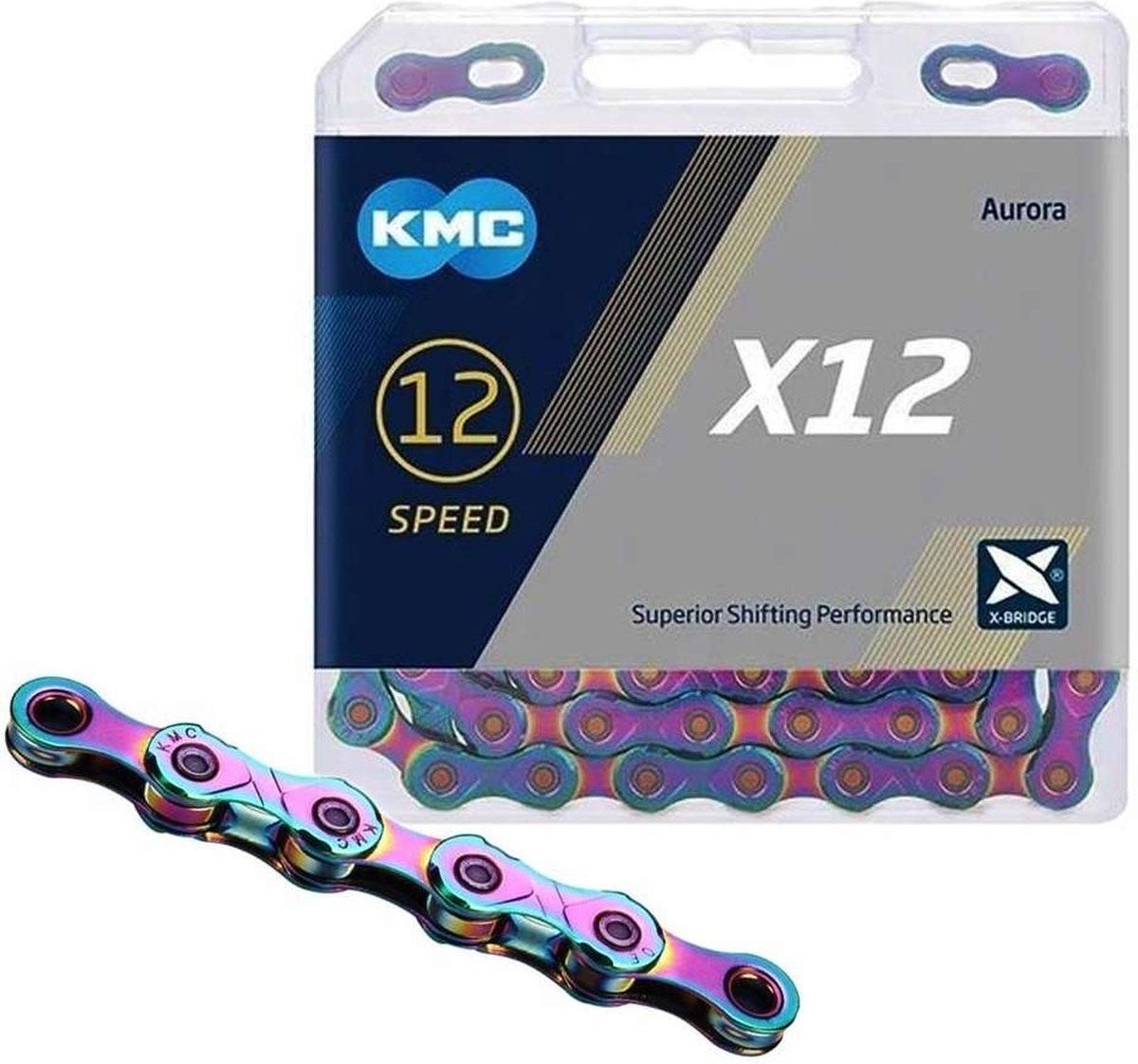 KMC X12 Aurora Blue 126 links - Bicycle chain with Double X-Bridge - 12-speed