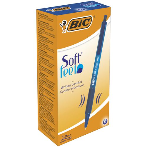 Ballpoint pen Bic Soft Feel plastic barrel blue push-button grip clip refillable