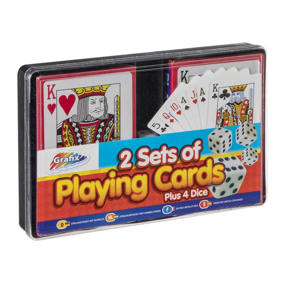 Grafix 2 pakjes speelkaarten en 4 dobbelstenen