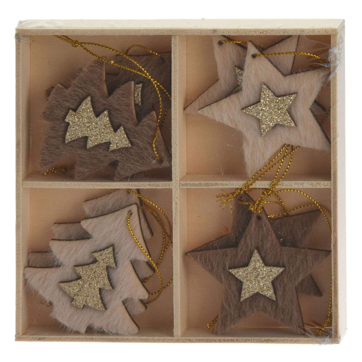 Wooden hanging decoration set, 8st.
