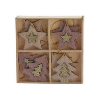 Wooden hanging decoration set, 8st.