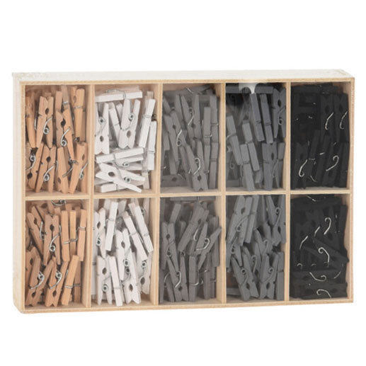 Houten mini knijpers grijstinten, 5 kleuren