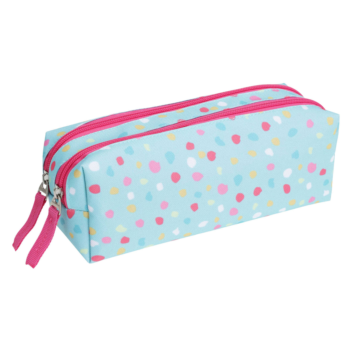 Pencil case with dotted double zipper