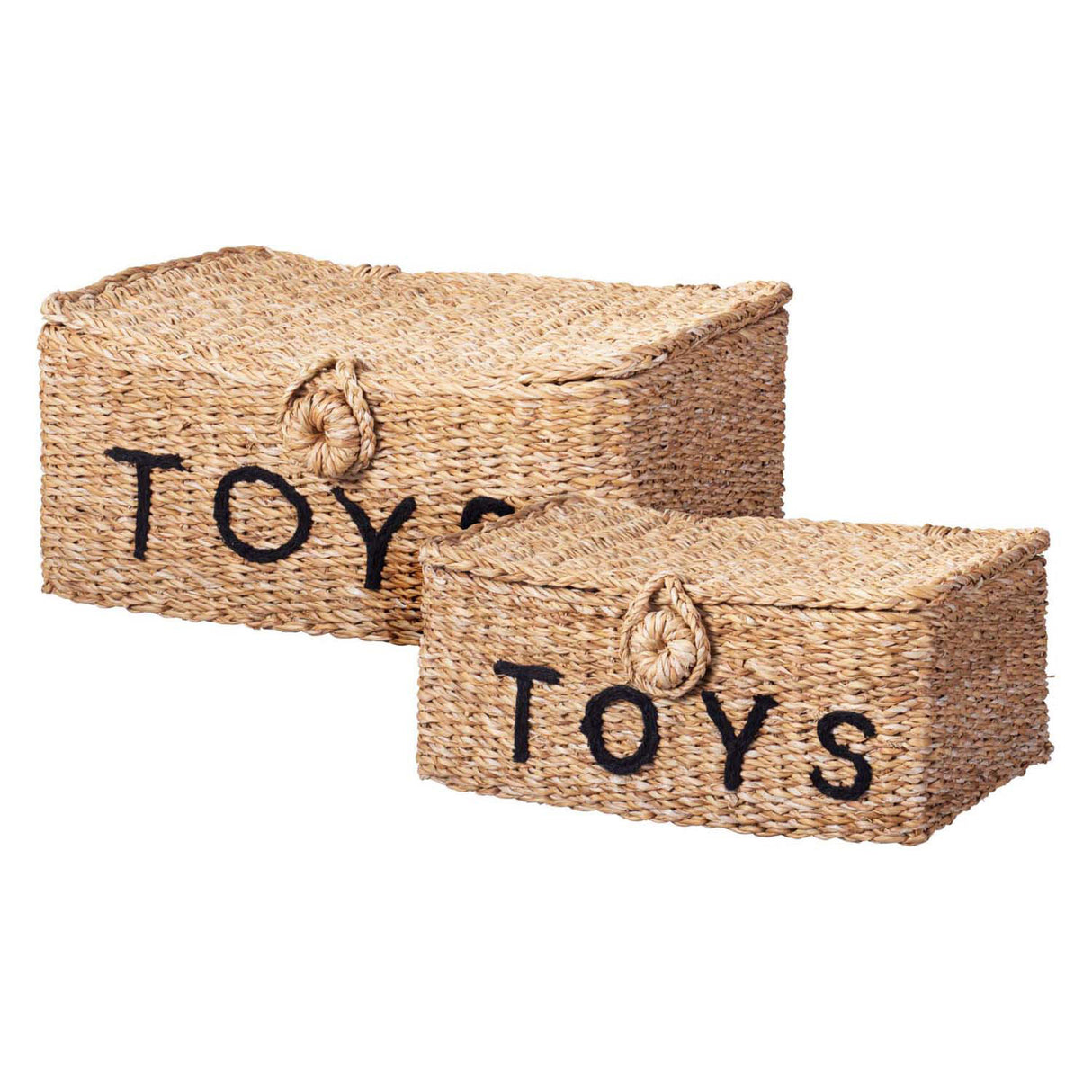 Toy basket of seagrass with wood, set of 2