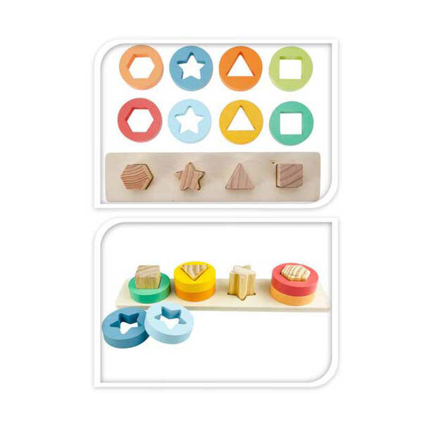 Wooden stacking prying with shapes, 9dlg.