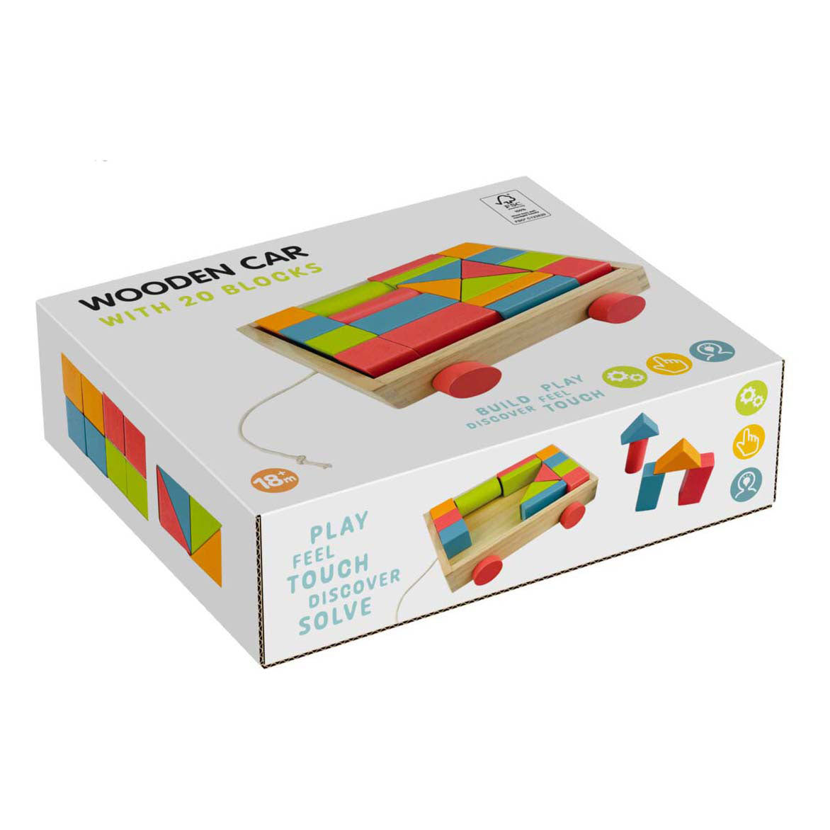 Houten blokkenkar, 20dlg.