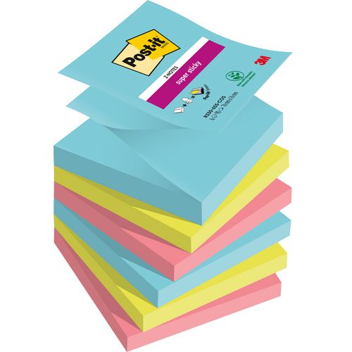 Z-notes post-it super sticky 76x76mm assorti pak 6 stuks 90 vel
