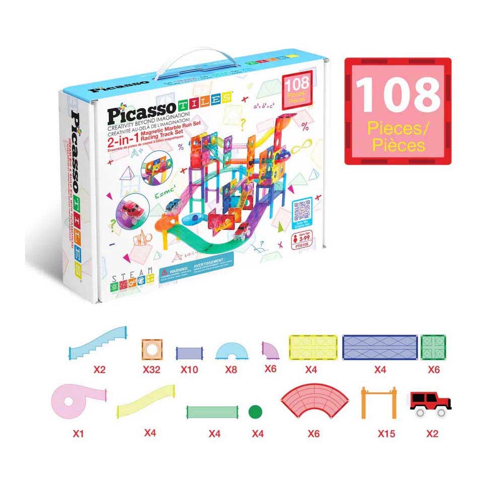 Selecta picassotiles marble run and race track - magnetische bouwtegels - 108dlg.