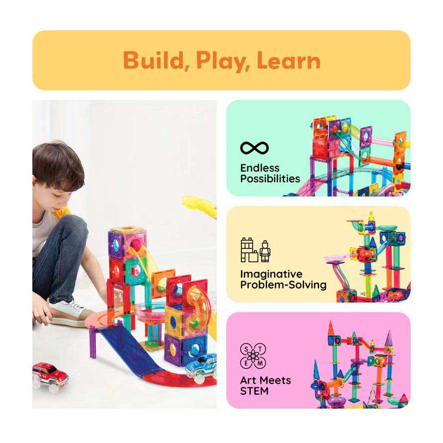 Selecta picassotiles marble run and race track - magnetische bouwtegels - 108dlg.