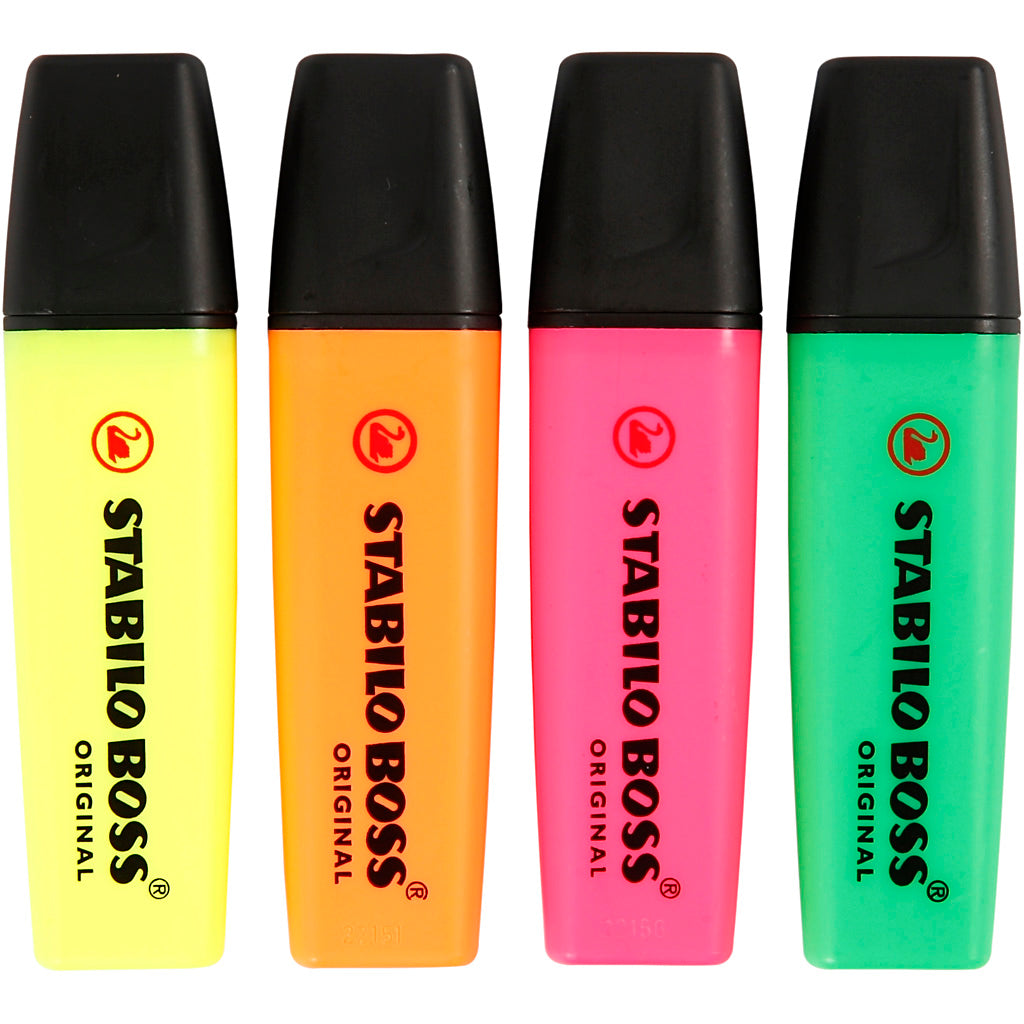 Abi markeerstiften, neon groen, neon oranje, neon roze, neon geel, 4 stuk 1 doos