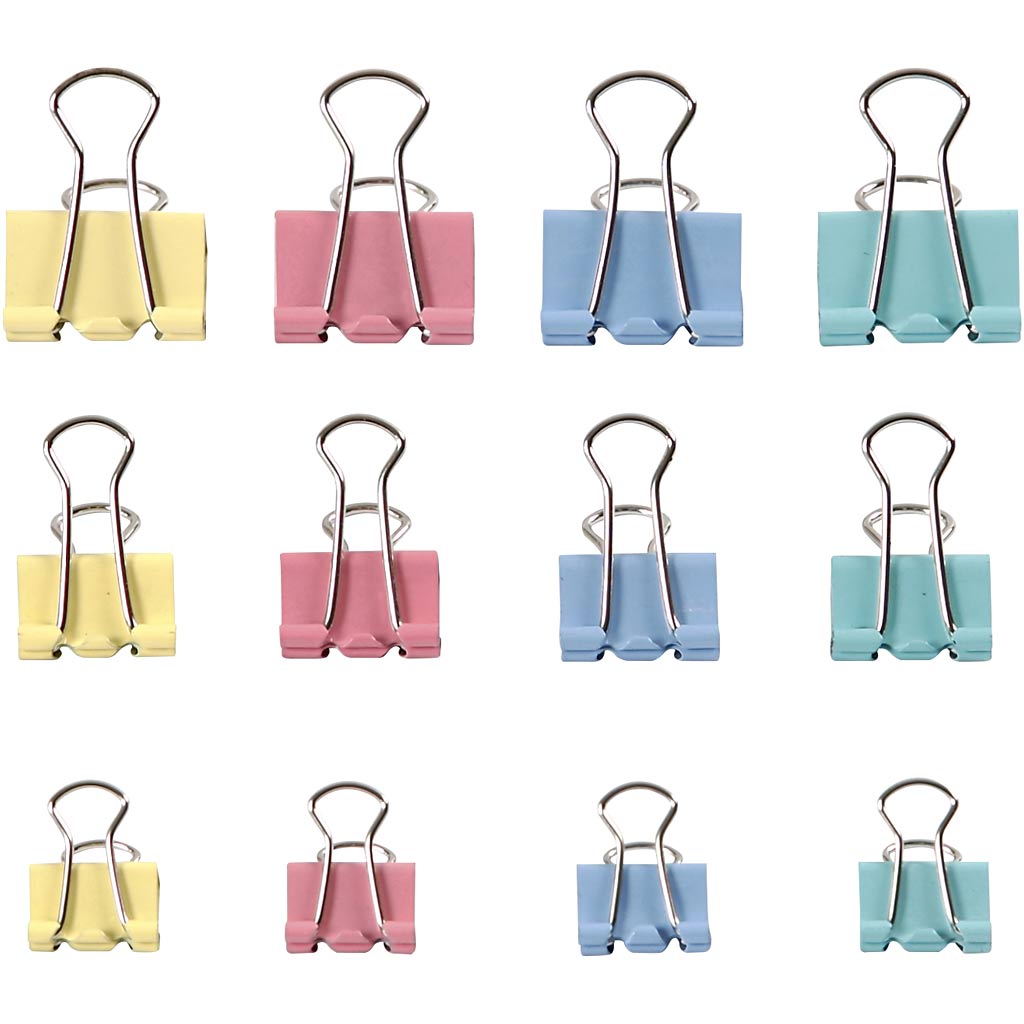 Creativ company foldback clips, w: 15-19-25 mm, pastel colors, 30 div 1 box