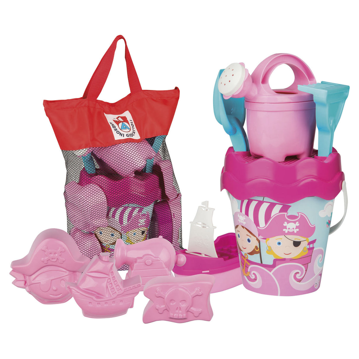 Androni Beach set in borsa pirata rosa
