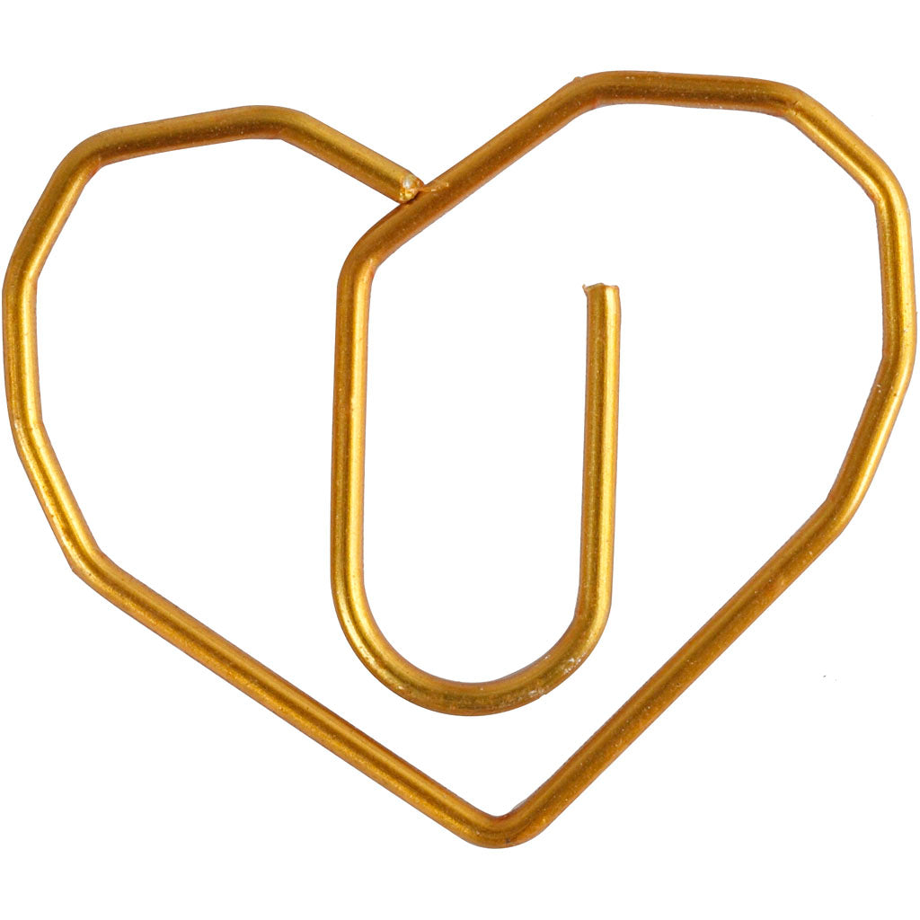 Creativ company clips, heart, size 30x20 mm, gold, 6 pieces 1 box