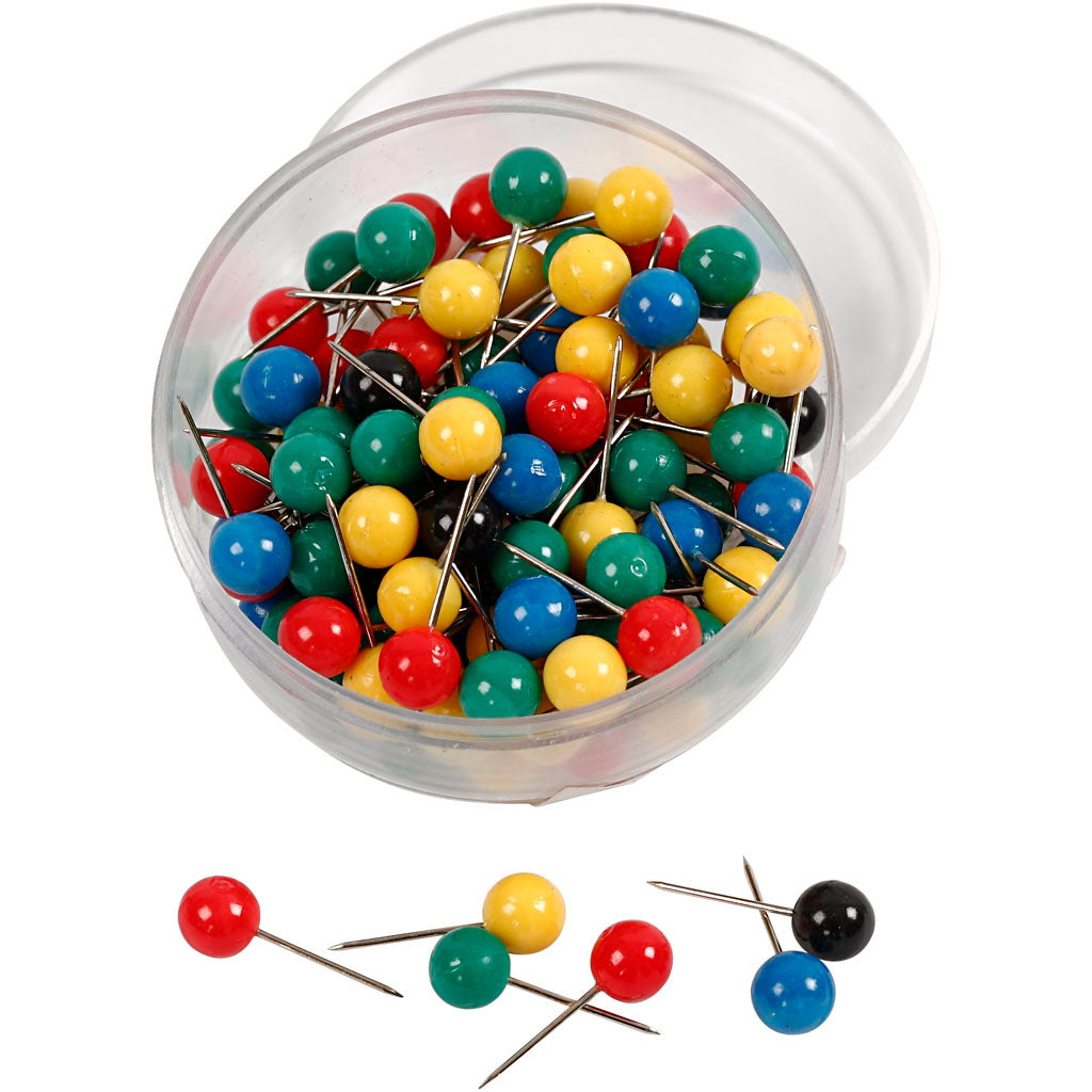 Creativ company kaart pinnen, l: 17 mm, d 6 mm, diverse kleuren, 100 div 1 doos