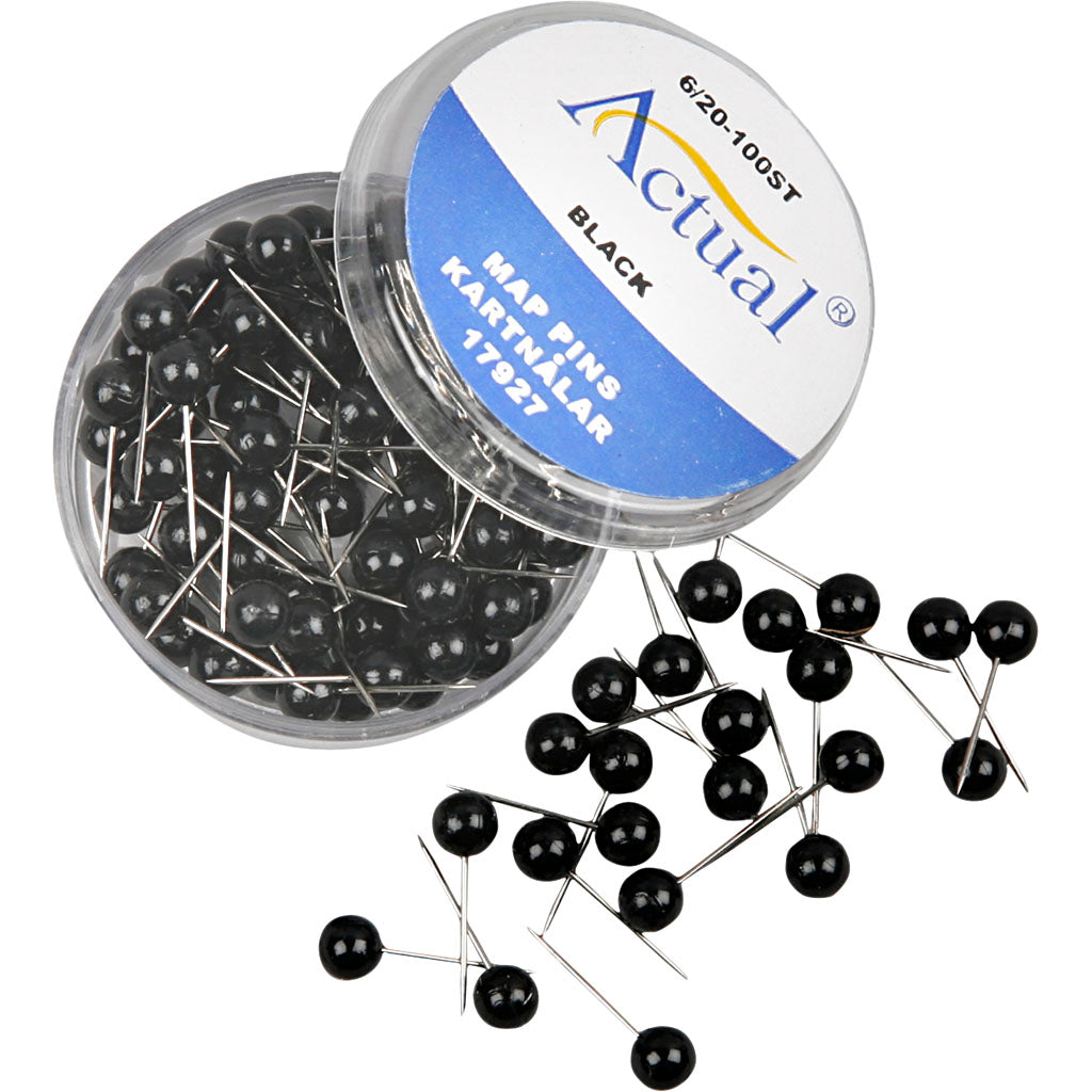 Creativ company kaart pinnen, l: 17 mm, d 6 mm, zwart, 100 stuk 1 doos
