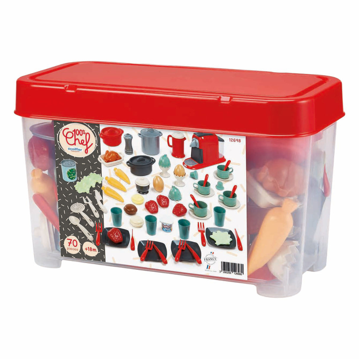 Ecoiffier 100% chef tableware in storage box - 70 pieces.