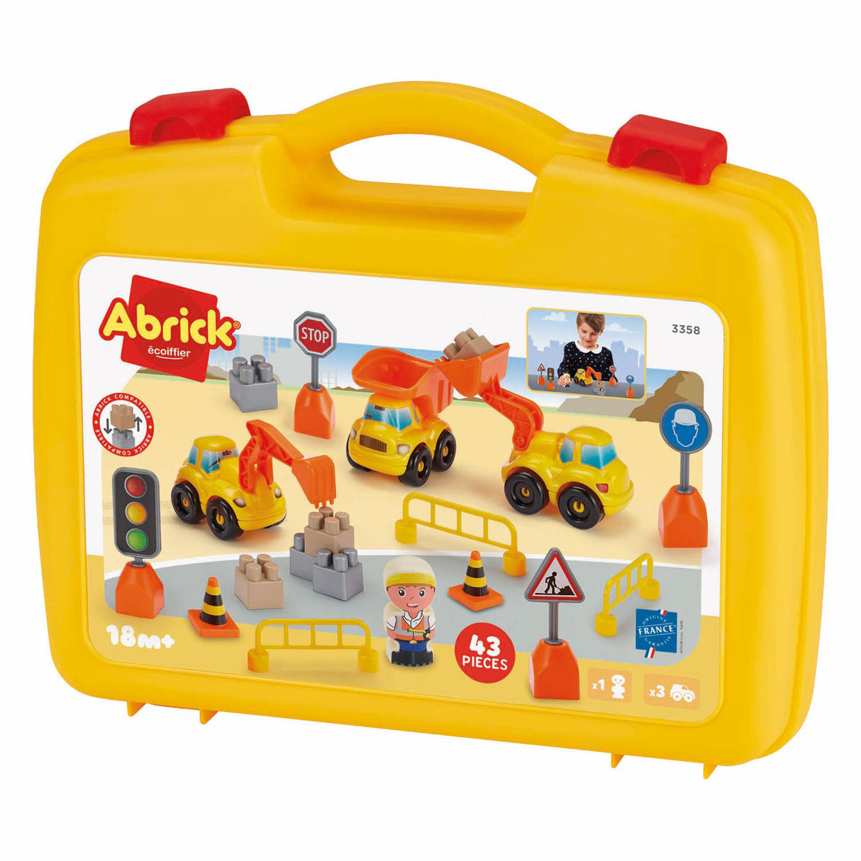 Abrick case with construction vehicles - 43 pcs.