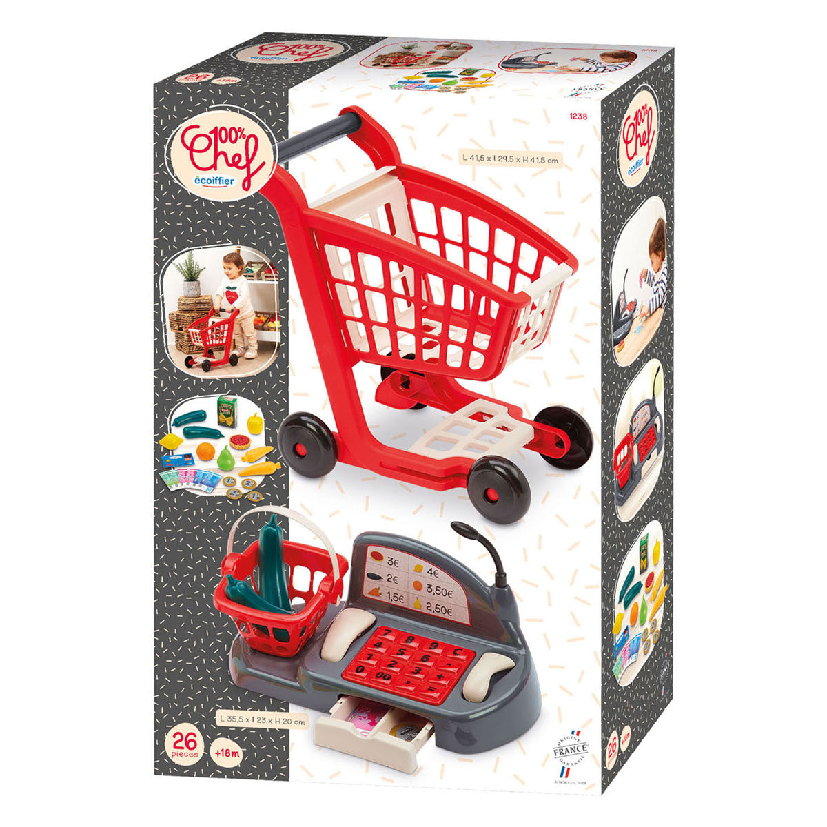 Ecoiffier 100% Chef Shopping Trolley and Cash Register - 26 pcs.