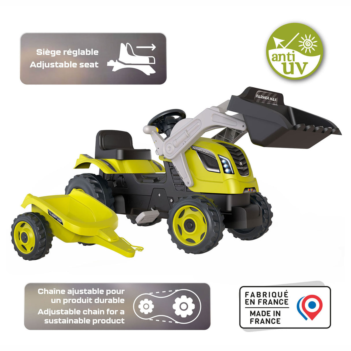 Trator de escada Max Smoby com verde verde do trailer