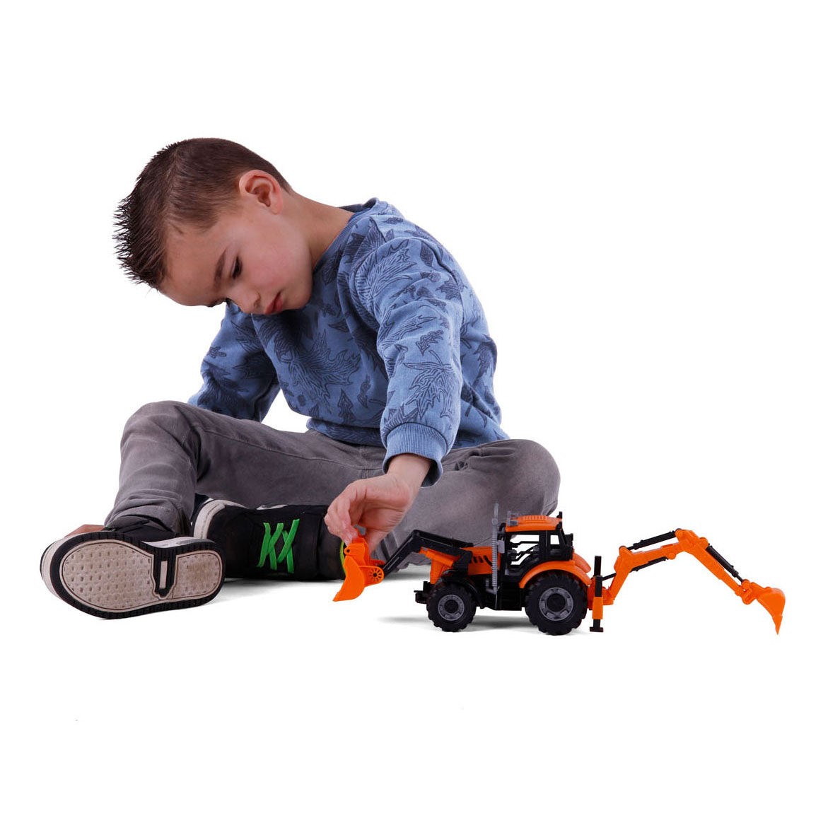Cavallino traktor med oplader og gravemaskine gul, skala 1:32
