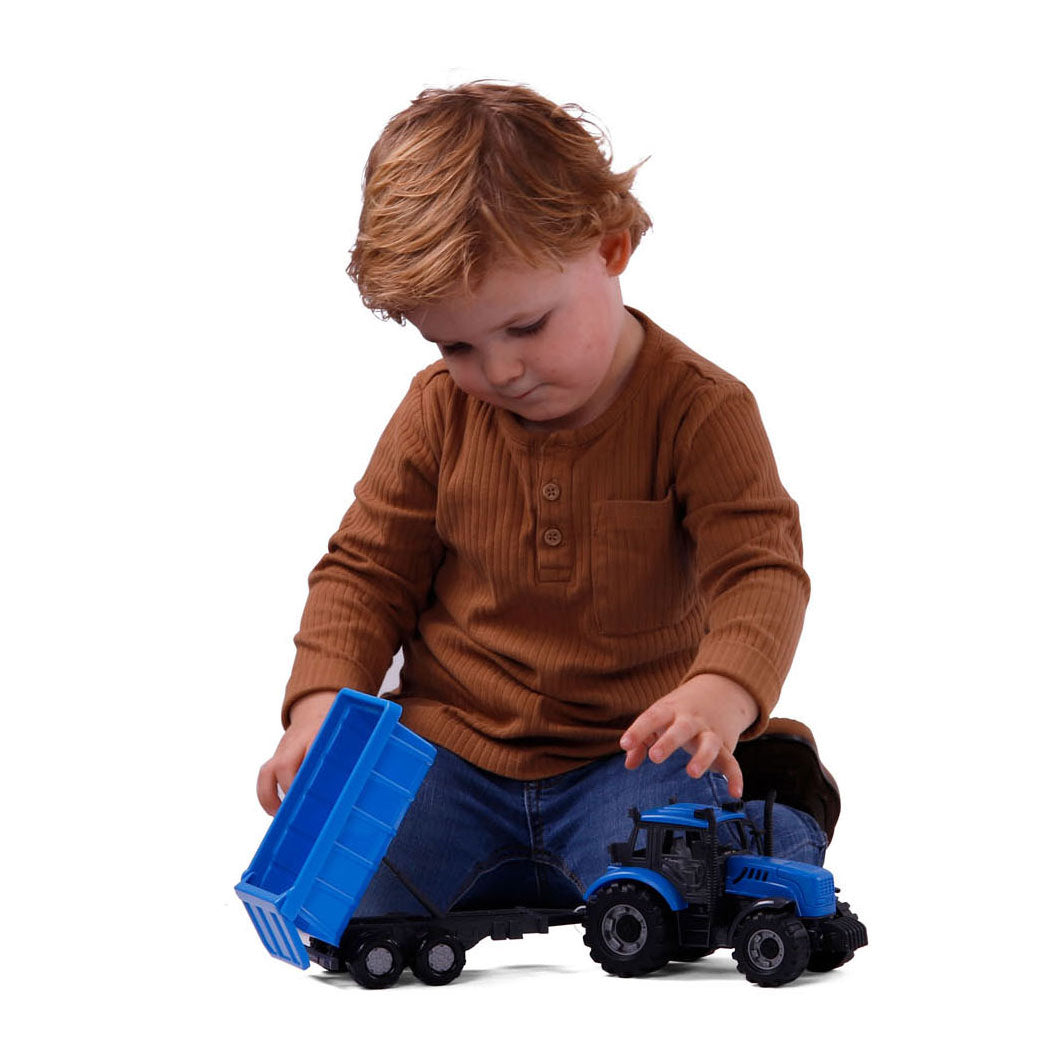 Trattore Cavallino con rimorchio per camion con ribaltamento blu, scala 1:32