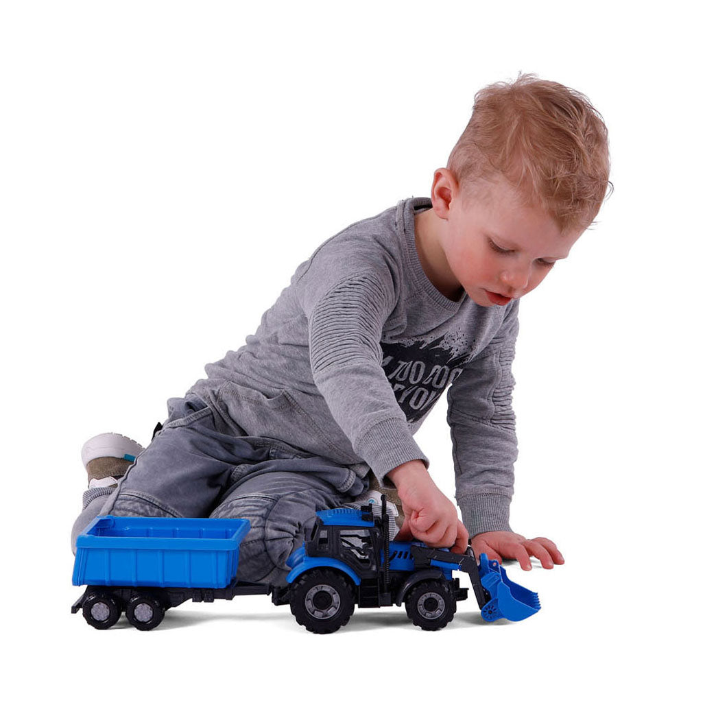 Cavallino Tractor con caricatore e sostenitore che ribalta il camion blu, scala 1:32