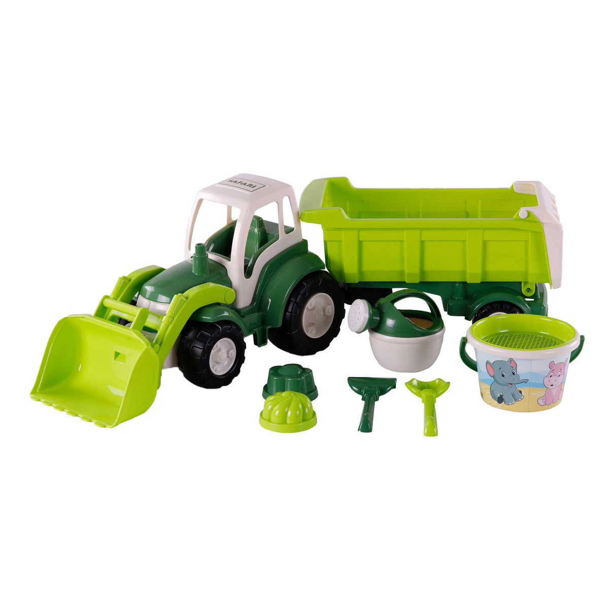 Cavallino XL Tractor Verde com trailer de inclinação e conjunto de baldes, 9dlg.