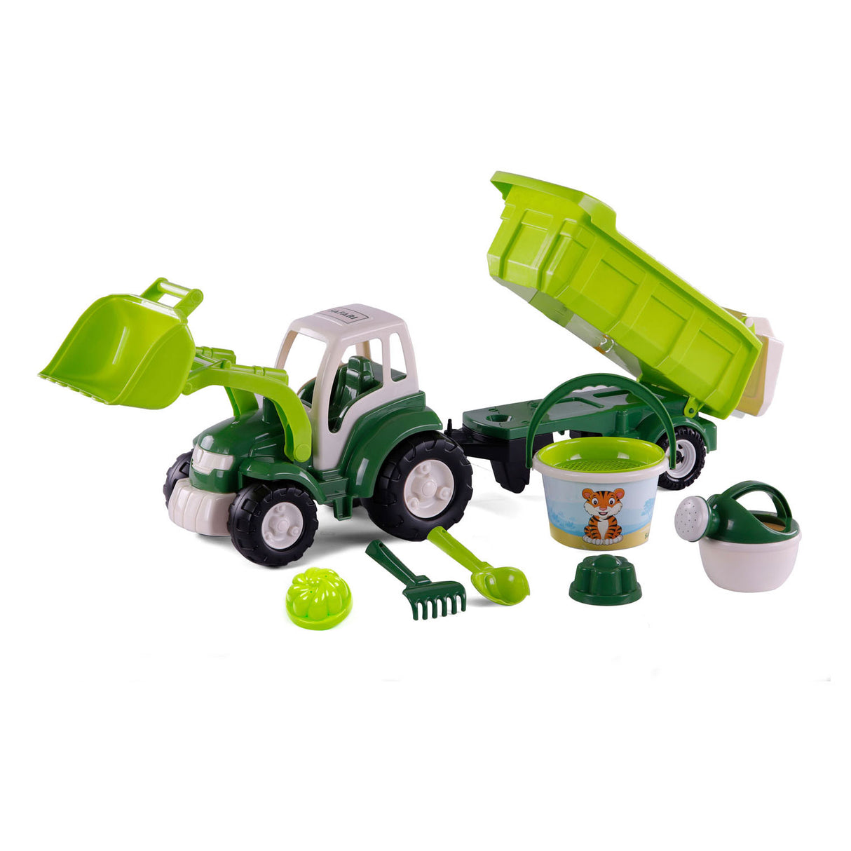 Cavallino XL Tractor Verde com trailer de inclinação e conjunto de baldes, 9dlg.