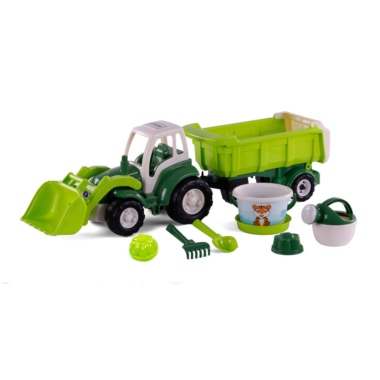 Cavallino XL Tractor Verde com trailer de inclinação e conjunto de baldes, 9dlg.