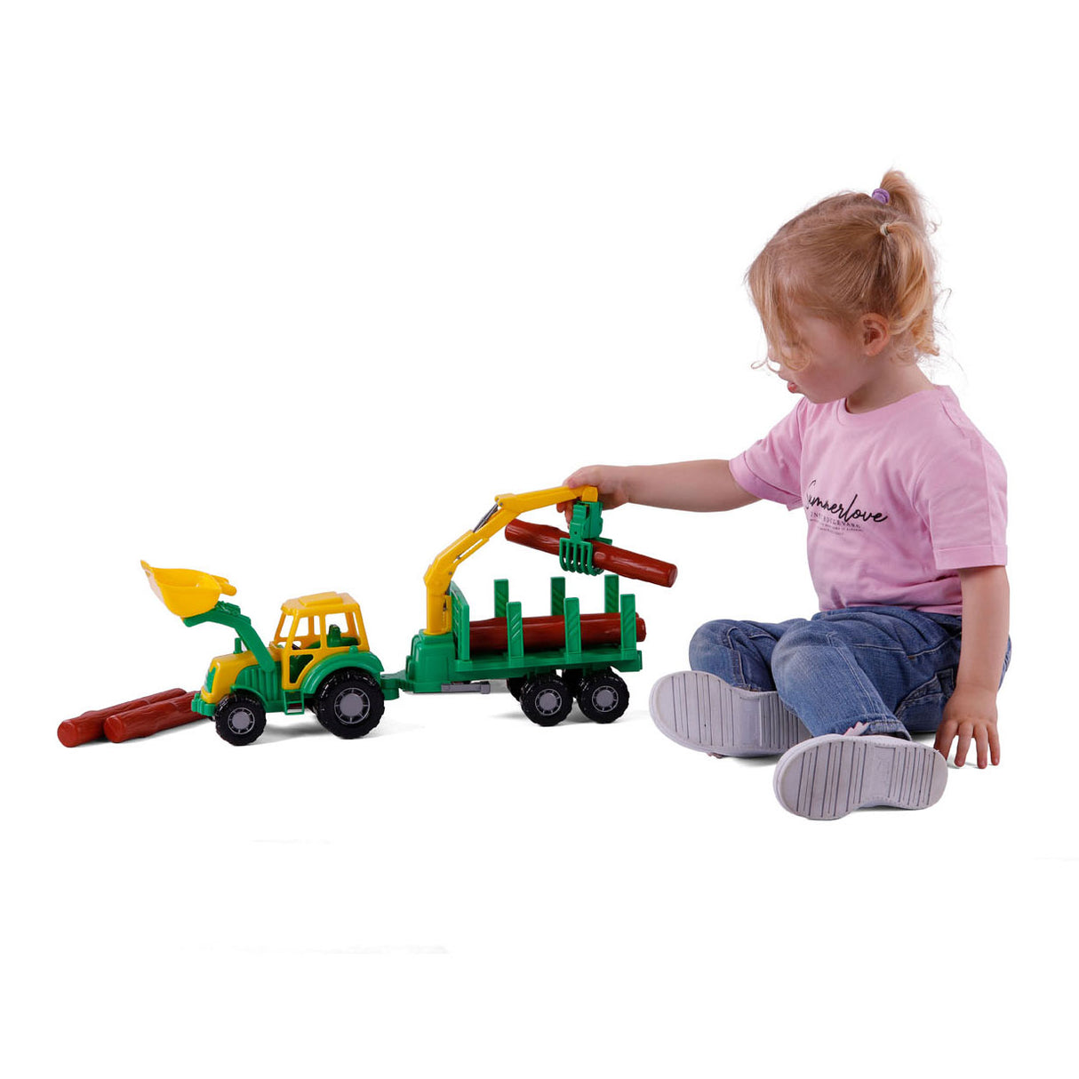 Cavallino Junior tractor with crane Trailer and wood, 46cm