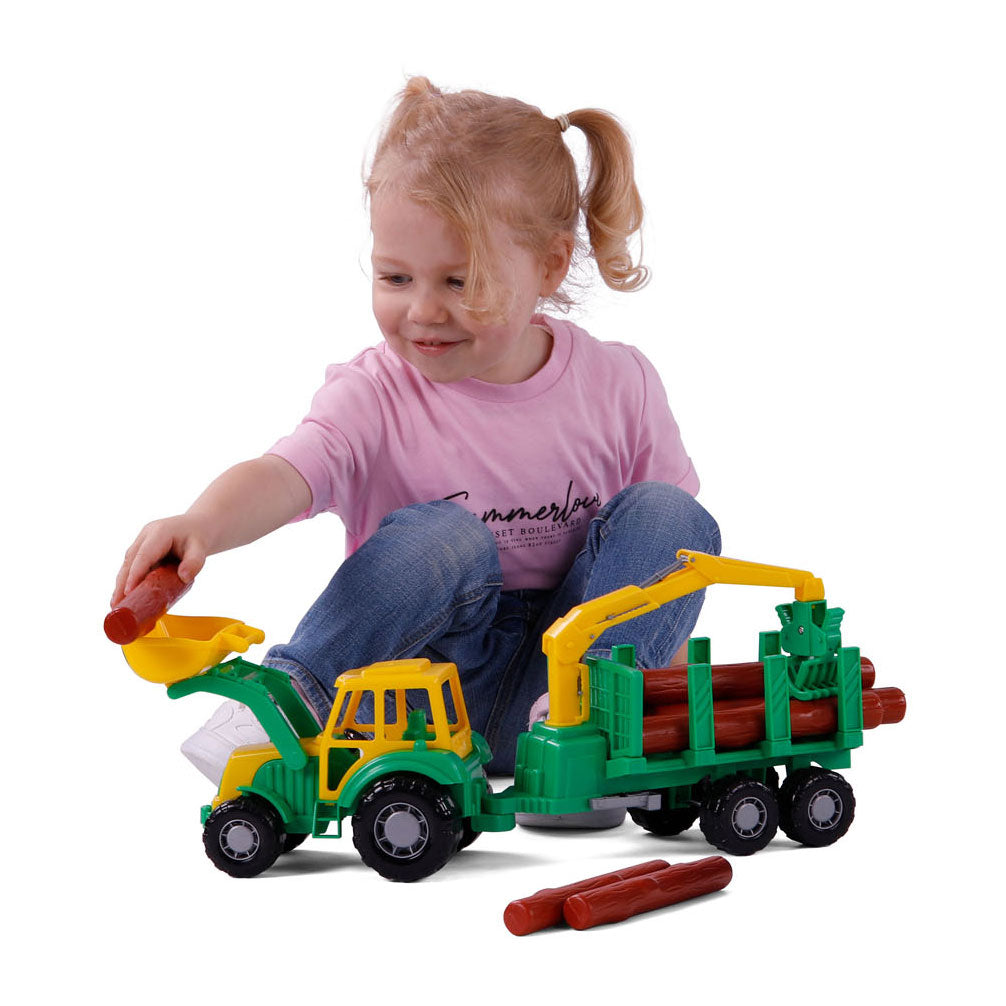 Cavallino Junior tractor with crane Trailer and wood, 46cm