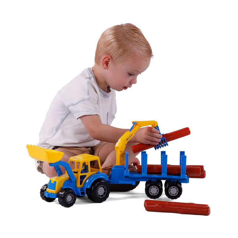 Cavallino juniortraktor med kranvagn och trä, 46 cm