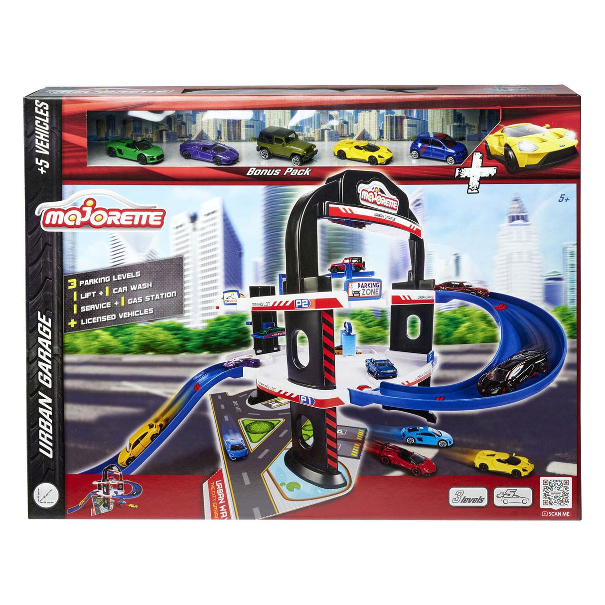 Garagem urbana de Majorette com 5 carros