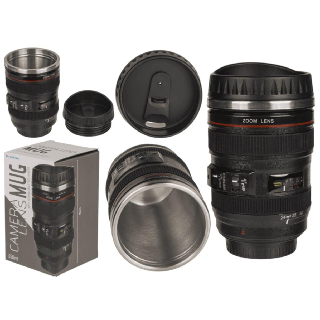 Ootb reisbeker camera lens rvs 15cm