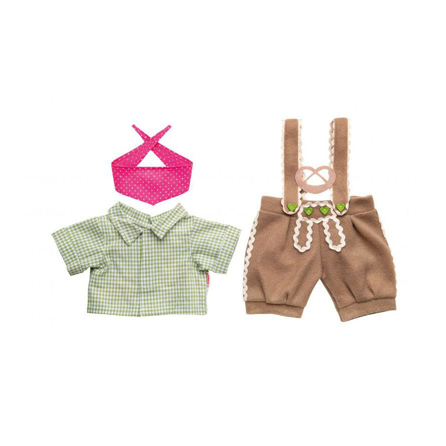 Roupas de boneca de Heess Lederhosen com camisa e lenço, 28-35 cm