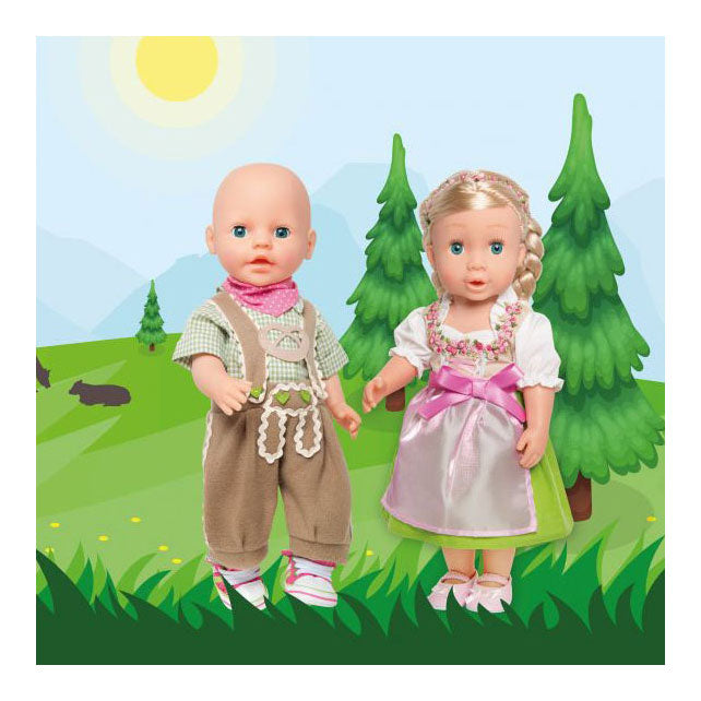 Roupas de boneca de Heess Lederhosen com camisa e lenço, 28-35 cm