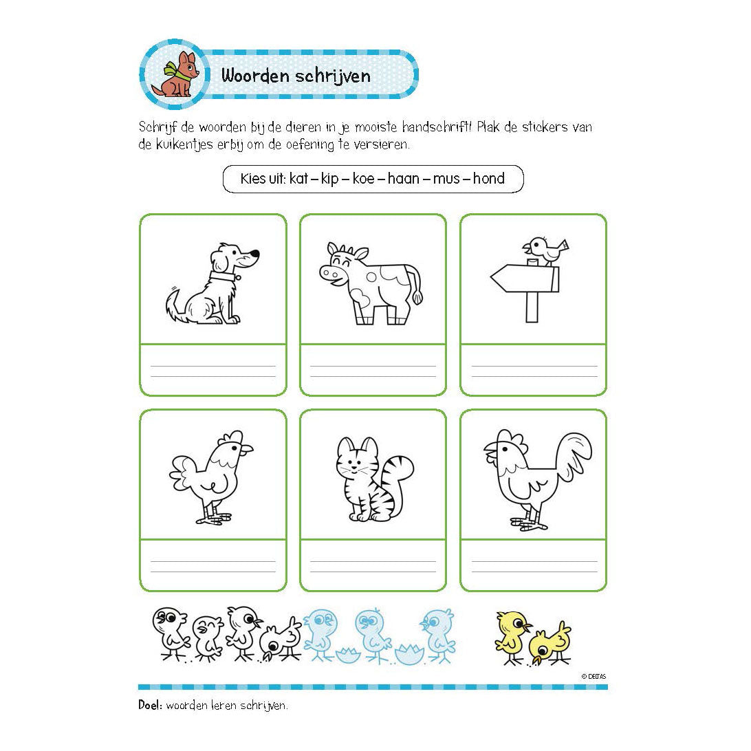DelTas Übung Buch mat Sticker - léif Schreiwen Übungen (6-7 Joer)