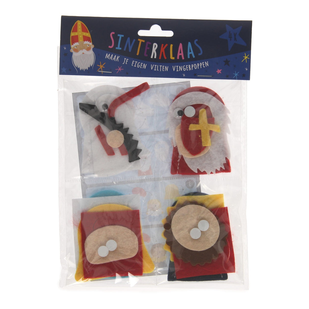 Make your own felt finger puppets, Sinterklaas, pack of 4.