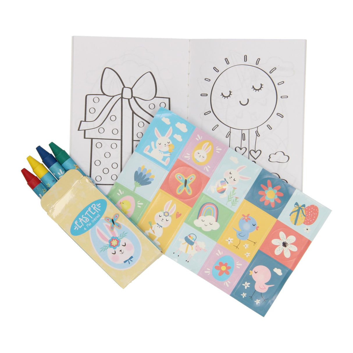 Traitement Set: Faarfbuch, Wax Crayons Sticker Blat - Ouschteren