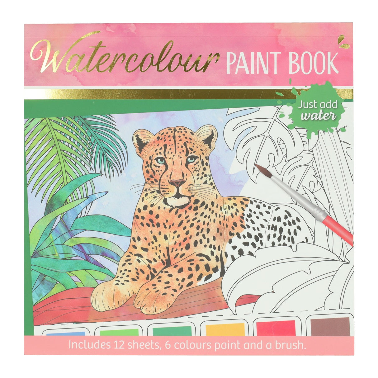 Wins holland waterverfkleurblok volwassenen - wilde dieren - incl penseel en 6 kleuren waterverf