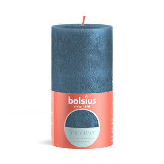 Bolsius pillar candle rustic 13 x 6.8 cm shimmer blue | 4 pieces